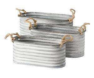 Set of 3 Modern Design <b>Garden</b> <b>Tubs</b> Antique Clay Patina Finishing Steel with Handles Metal Material for <b>Garden</b> Care - Product Image 2