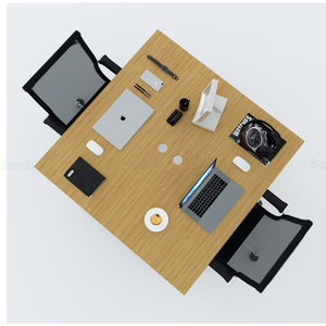 Minimalist Bamboo 2-person L-shaped Office <b>Desk</b> 120x120cm with Iron Legs - Product Image 3
