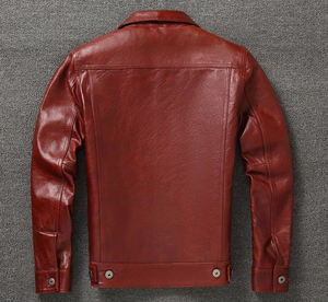 Real Top Grade Leather Jacket Men Genuine New Wine <b>Red</b> Oil Wax Cowhide Short Motorcycle Leather Jackets for Men Slim Coats - Product Image 2