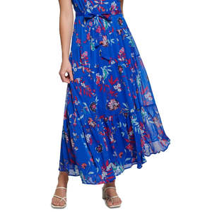 Abito in chiffon traspirante Calvin Klein da donna con scollo all'americana, cintura a balze, vita naturale, per l'ufficio, taglie XS-XL, blu, per il tempo libero. - Product Image 3