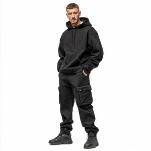 Ensemble survêtement pour homme avec sweat à capuche surdimensionné à fermeture éclair et pantalon de survêtement à jambes larges, polaire 550 GSM, fermeture éclair, hiver - Product Image 3