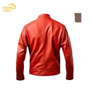 Veste en cuir véritable de haute qualité CHAMP KING pour hommes avec col montant et logo sur le devant, tissu 120g - Product Image 4