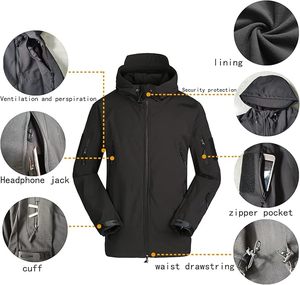 แจ็กเก็ตซอฟต์เชลล์พร้อมฮู้ดกันน้ำและซิปเต็มรูปแบบสำหรับการเดินทางกลางแจ้งที่ทนทาน - Product Image 4