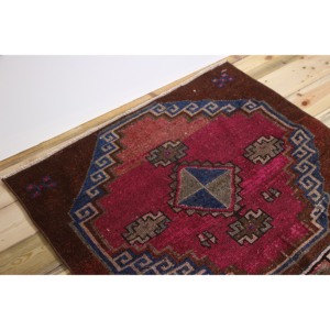3.7x7.7 ft Vintage Turkish Rug, Area Rug, <b>Brown</b> Pink Geometric <b>Wool</b> Rug - Product Image 5