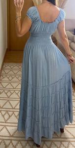 Robe longue élégante Boho Chic à manches évasées et col en V smockée à taille naturelle pour femmes 100% coton écologique - Product Image 6