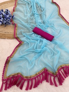 ชุดเดรสผ้าส่าหรีแบบดั้งเดิมของอินเดียผ้าลูกไม้สำหรับงานแต่งงานเจ้าสาวหรูหรา - Product Image 3