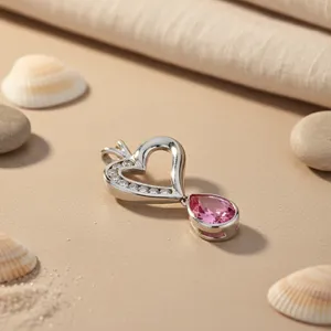 Pendentif en argent 925 avec pierre précieuse rose, bijoux religieux pour femmes, pendentif à breloque plaqué rhodium, cadeau - Product Image 1