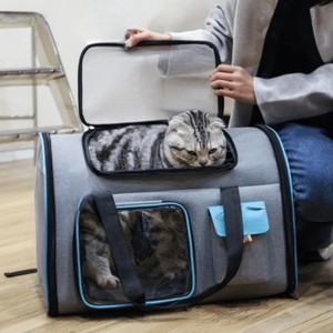 Bolsa de Transporte para Mascotas con Laterales Suaves, Tela Oxford, Cierre de Cremallera, Ventana de Malla Transpirable para Gatos, Capacidad de 15 kg, Gris con Ribete Naranja - Product Image 4