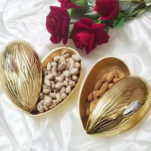 Juego de 2 Recipientes de Latón con Forma de Almendra para Regalos de Boda, para Servir Frutos Secos y Nueces, con Tapa, para Decoración de Mesa de Comedor - Product Image 1