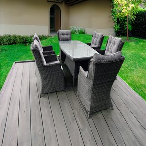 Juego de 6 sillas y mesa de comedor de ratán para patio para 6 personas con cojines para jardín - Product Image 2