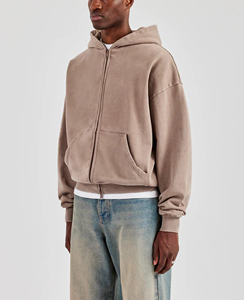 OEM/ODM Sudaderas con cremallera de ajuste holgado hechas a medida para hombres Logotipo impreso personalizado Ropa de invierno Sudadera con capucha para hombres con cremallera de peso pesado - Product Image 6
