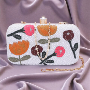 Premium Handcrafted Suede Beaded Clutch <b>Bag</b> with Pearl Decoration for Lady Fashion Wedding Party Wear - Product Image 1