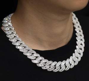 "Chaîne cubaine pour homme en argent sterling 925 avec touche or blanc 14 carats 16mm & 22in VVS1 Moissanite Diamond Pendant" - Product Image 2