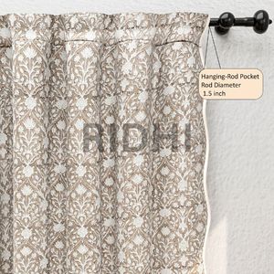 Rideau en coton lavable Ridhi Warm Stone Brown à motifs floraux imprimés à la main, pour fenêtre et porte, design indien, décoration tendance pour la maison 2025 - Product Image 4