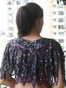 Ecológico elegante con cuentas de lentejuelas burlesque capa vestido hermosa silueta recta cuello en V sujeta festivo Club Cachemira - Product Image 6