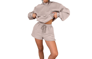 Haute qualité impression personnalisée femmes mode à capuche deux pièces ensemble court 100% coton tricot tenue quotidienne impression numérique 2pc ensemble - Product Image 5