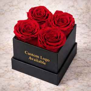 Rosas Preservadas en Caja Cuadrada, 4 Flores Rojas, Regalo de Cumpleaños, Decoración Elegante para Mesa, Ecológico - Product Image 6