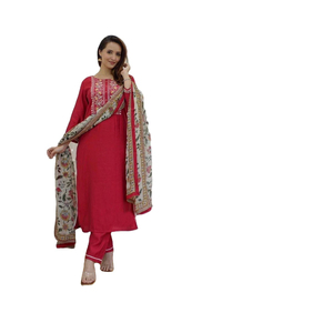 2022 élégant taille haute robe en soie femmes nouveau Design Style pakistanais à la mode costume de fête Salwar dames vêtements couleur unie - Product Image 3