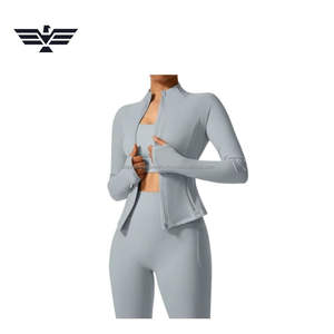 Women's Solid Breathable Seamless Zip-Up Activewear Set with Front Logo Stretch Fitness Jacket & High-Waist <b>Leggings</b> - Product Image 5