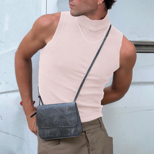 เสื้อกล้ามคอกลมแฟชั่นสำหรับผู้ชายเสื้อออกกำลังกายแขนสั้นระบายอากาศผ้าใบแบบฟิตปกติสีพื้นโลโก้ออกแบบได้ตามต้องการ - Product Image 5