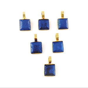 925 Sterling Silver Fine Jewelry Lapis Lazuli Gemstone Pendentif de forme carrée avec lunette en or Vermeil Set Rhodium Collier Bijoux - Product Image 1