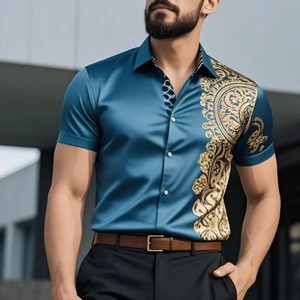 Camisas informales con cuello levantado en 3D, nuevas camisas ajustadas de manga corta, camisas 100% de algodón transpirables personalizadas para hombres - Product Image 4
