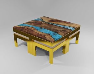 Mesa de Comedor Moderna Cuadrada de Resina y Madera, Tablero de Madera de Acacia, Resina Epoxi Hecha a Mano, Color y Tamaño Personalizables - Product Image 1