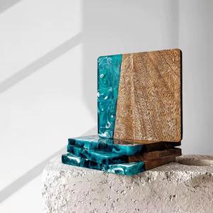 Dessous de verre en résine époxy en bois d'acacia naturel personnalisé en gros pour verres à boire - Product Image 1