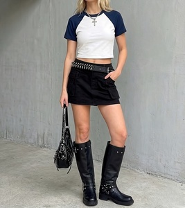 European and American Fashion Crop Top Raglan Short Sleeve Hot Sale Slim Women T-<b>Shirts</b> Cotton Top <b>Shirt</b> Crew Neck Slim Fit - Product Image 3