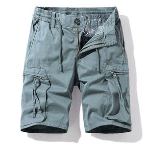 Pantalones cortos Cargo de algodón informales de verano para hombre, ropa de calle multibolsillo con patrón sólido, pantalones cortos de algodón 100% para hombre - Product Image 1