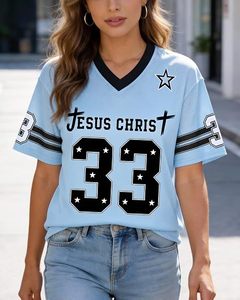Maillot de football en mesh bleu clair, col en V, manches courtes, vêtements de sport personnalisés, vêtements d'entraînement pour équipe - Product Image 3