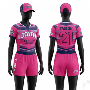 Tenue de rugby pour femmes en tissu interlock polyester 180 GSM, design à panneaux vert et bleu, personnalisable par sublimation avec logo, nom et numéro. - Product Image 5