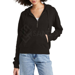 เสื้อฮู้ดซิปครึ่งตัวสำหรับผู้หญิง ปี 2025 ผลิตตามสั่ง ผ้าฝ้าย 100% น้ำหนัก 280 กรัม สไตล์สตรีทแวร์สำหรับฤดูหนาว พร้อมโลโก้ด้านหน้า คอฮู้ด ทนทาน - Product Image 5