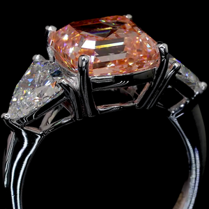 4กะรัตเพชรสีชมพูเข้มสำหรับผู้หญิงสวยที่ปลูกในห้องทดลองที่ทำจากทองคำขาว950แหวนสวยงาม - Product Image 3