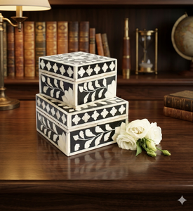 Customized Color Bone Inlay Wood Jewelry Box Square Shape <b>Indian</b> Handicraft with Mother of Pearl for Weddings and New Years - Product Image 1