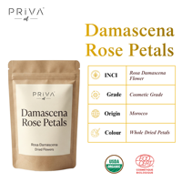 Té Herbal de Rosas Damascenas Orgánicas de Marruecos PRIVA, Pétalos de Rosa Secos, Alto Aroma, Detox, Antioxidante, Para Todo Tipo de Piel