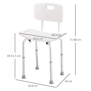 HOMCOM-Asiento de ducha con respaldo, silla de ducha ajustable en altura, antideslizante, 8 posiciones - Product Image 3