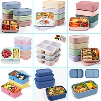 Boîte à lunch bento en silicone personnalisée avec logo, vente en gros, ensemble de 4 compartiments, récipient alimentaire étanche + bouteille d'eau + boîte à goûter