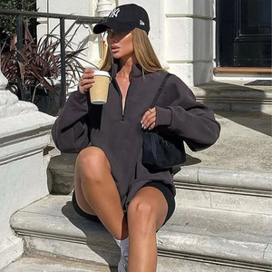 Sudadera con Capucha para Mujer, Estilo Urbano, con Logotipo Personalizado, Ecológica, Transpirable, de Algodón y Felpa, con Cierre de Cremallera de un Cuarto - Product Image 4