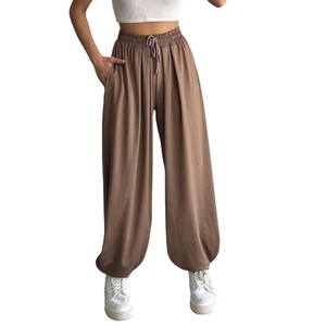 Ropa de ajuste relajado para mujer, pantalones de pierna ancha plisados de tiro bajo, pantalones de viscosa de rayón de bambú gris, pantalones informales de estilo veraniego - Product Image 6