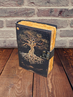 Journal en cuir véritable, grand grimoire, design d'arbre de vie en relief, couverture rigide avec reliure cousue, livre de sorts vierge