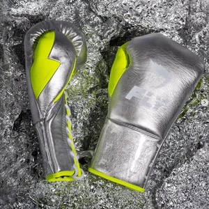 Wholesale cheap Price Personalized Design Fly Green Silver Sparring <b>Gloves</b> For Men Cowhide Leather Lace Up Sports MMA <b>Gloves</b> - Product Image 1