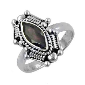 Anillo Geométrico de Plata 925 con Topacio Místico para Mujer, Joyería de Diseño, Corte Ovalado, Piedra Natural, Bañado en Rodio - Product Image 3