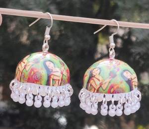 Alta calidad Meenakari trabajo diseñador pintado a mano Color Blanco cuenta indio Jhumki pendiente para mujeres y niñas nuevo diseño cómodo - Product Image 1