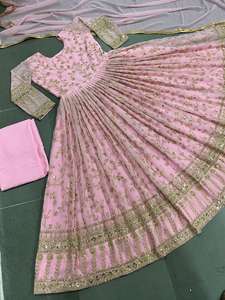 Robe de mariage de qualité supérieure, tenue de fête, Look Georgette, broderie, séquence, travail, longue, Anarkali, mode, inde - Product Image 2