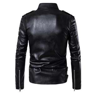 Blouson aviateur d'hiver en cuir pour hommes col montant imperméable épais chaud décontracté Streetwear extérieur moto veste de mode - Product Image 3