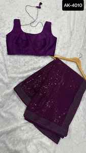 Última Moda en Ropa Femenina: Saree de Georgette Pesado con Lentejuelas y Bordado Dori, Ideal para Fiestas, Ropa India - Product Image 5