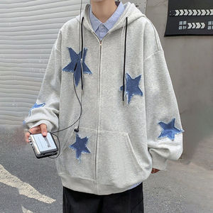 OEM Custom Clothing Manufacturer Distressed Embroidery Patches <b>Vintage</b> Full <b>Zip</b> <b>Up</b> <b>Hoodie</b> Oversized Drop shoulder Hoodies - Product Image 4