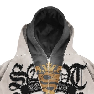 Ensemble survêtement unisexe personnalisé, streetwear d'hiver, surdimensionné, vintage, délavé à l'acide, avec strass, en coton et polyester lourd, 2 pièces - Product Image 4