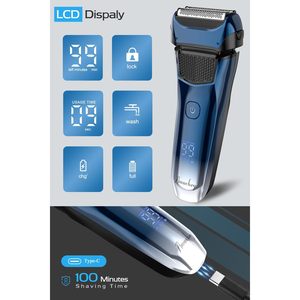 Rasoir électrique rechargeable USB pour homme, trois lames, rasoir humide et sec, IPX7, étui de voyage inclus, mini rasoir pour le visage, lavable - Product Image 1
